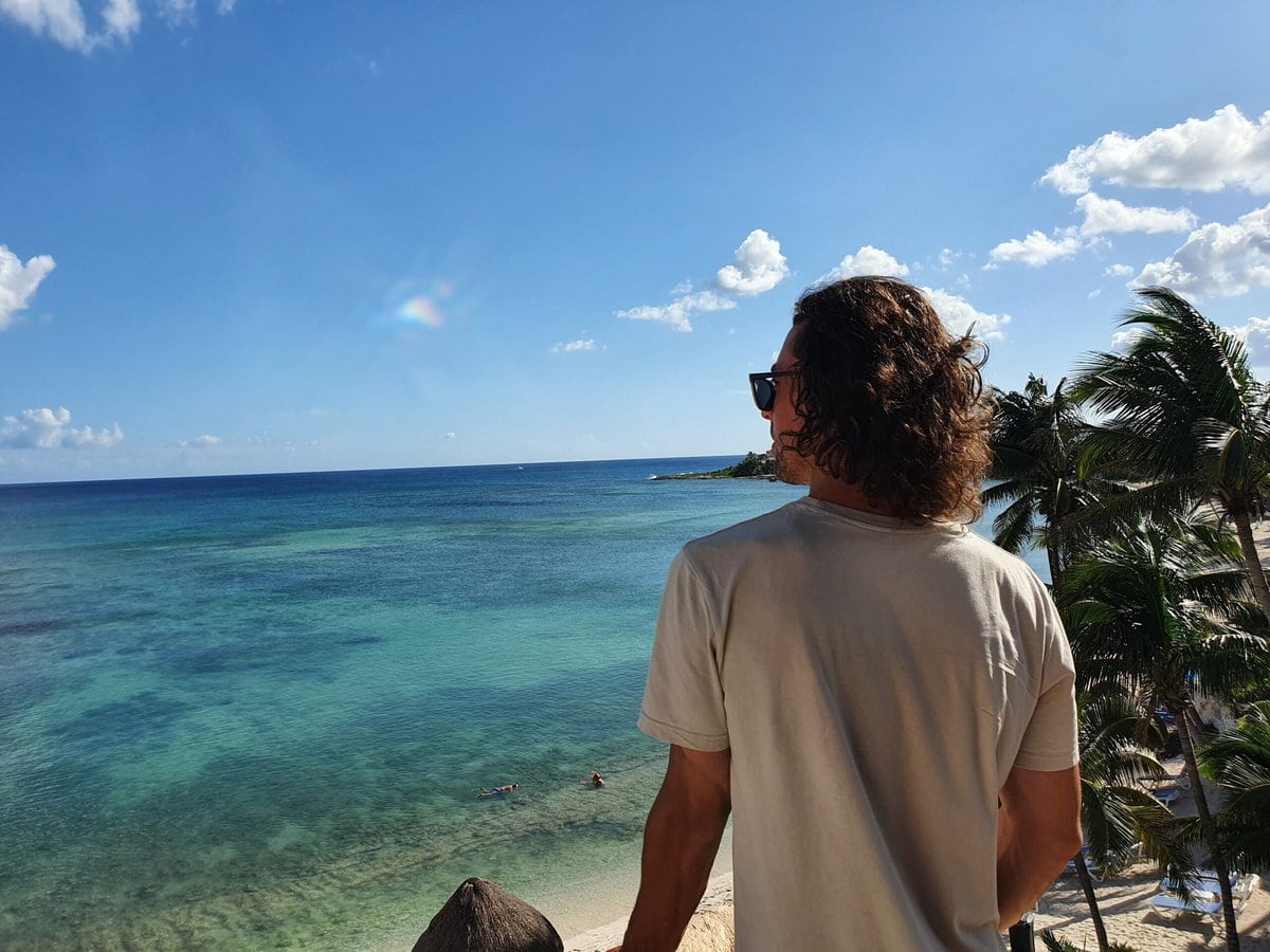 Aussicht über die Half-Moon-Bay von Akumal vom La Bahia Appartement 8