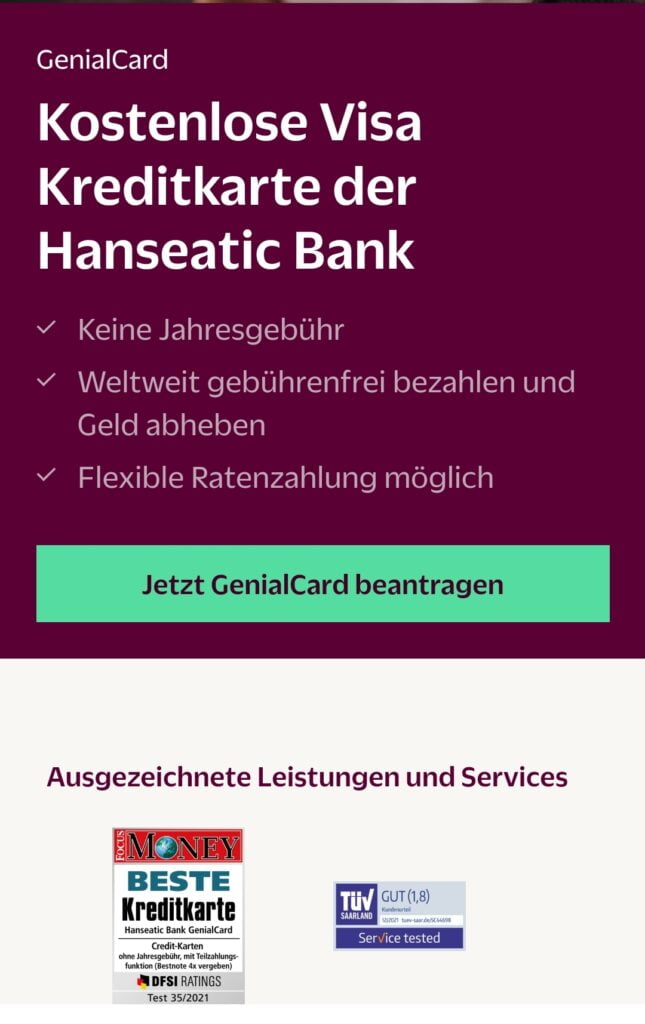 Hanseatic Bank Kreditkarte kostenlos im Ausland Geld abheben