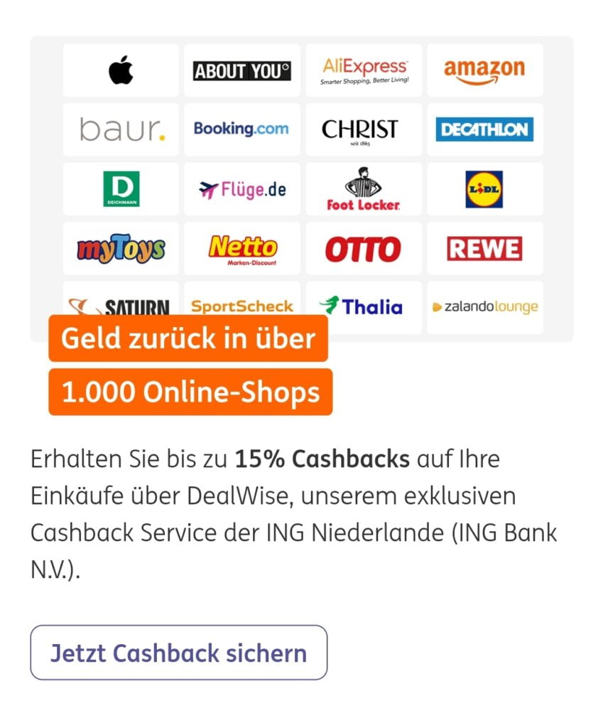 cashback ING kostenloses Girokonto