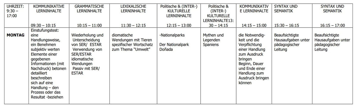 Bildungsurlaub Stundenplan