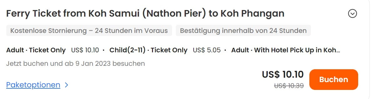 Ticket Koh Samui nach Koh Phangan