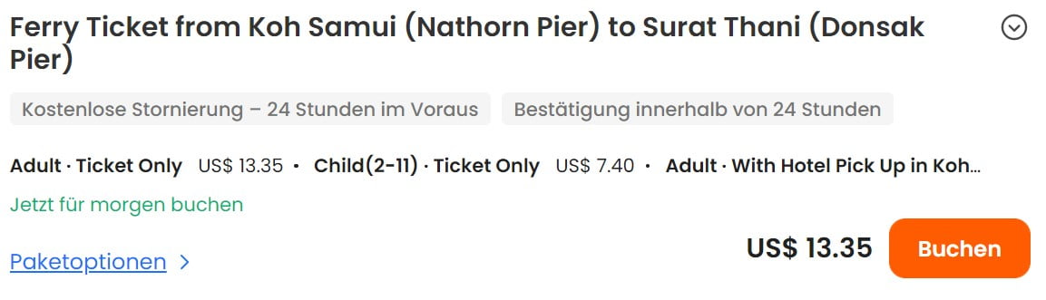 Fährticket von Koh Samui nach Surat Thani mit Abholung an der Unterkunft