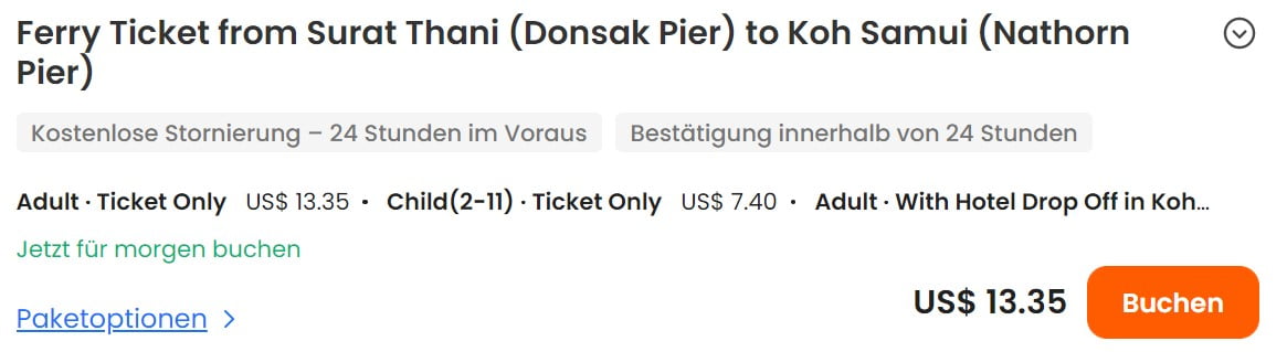 Fährticket von Surat Thani nach Koh Samui mit Transfer zur Unterkunft