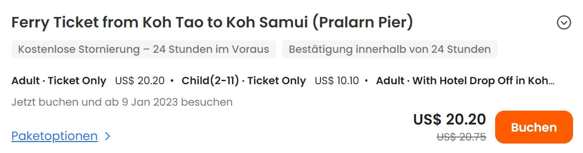 Ticket von Koh Samui nach Koh Tao