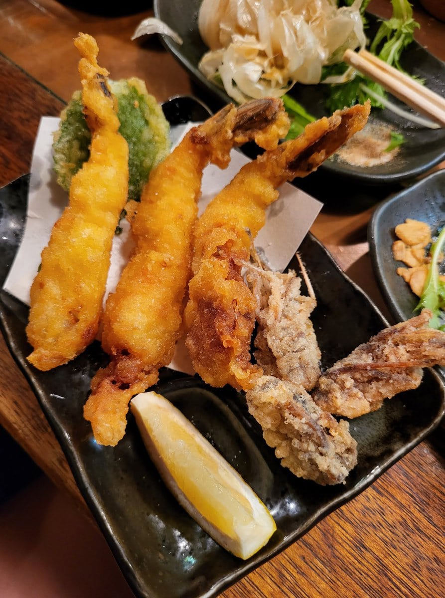 Frittierte Tempura-Shrimps in Osaka in Japan