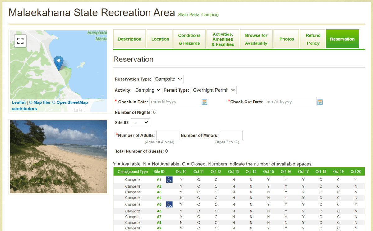 Camping Permit Hawaii im Voraus buchen