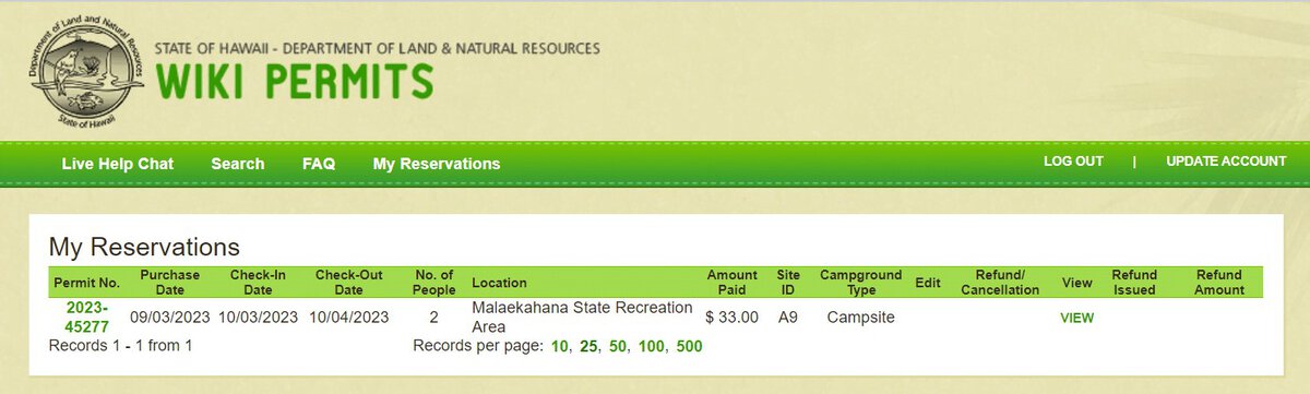 Camping Permit Hawaii ausdrucken