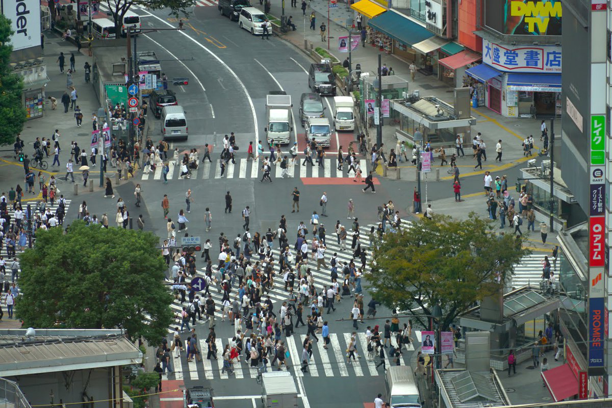 Shibuya Kreuzung in Tokyo, Aussicht von der Brücke der Shibuya Station Unser Geheimtipp für eine tolle Sicht auf Shibuya Crossing