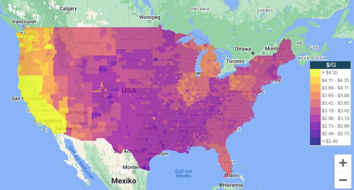 Günstige Tankstellen in den USA finden mit Hilfe der Gasbuddy App und Webseite zum Vergleich der Preise