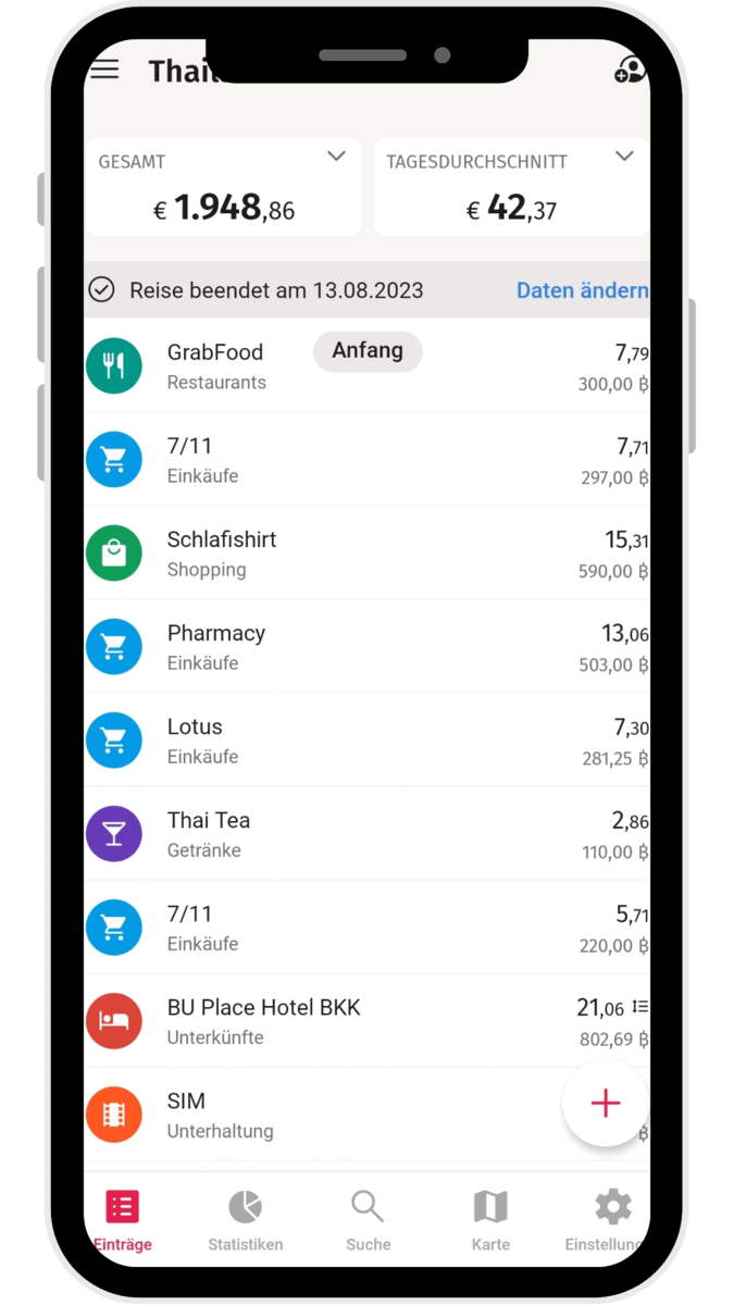 Travelspend App um Ausgaben im Alltag und auf Reisen zu erfassen, mit dem Rabattcode REISEKROETEN 50 % sparen