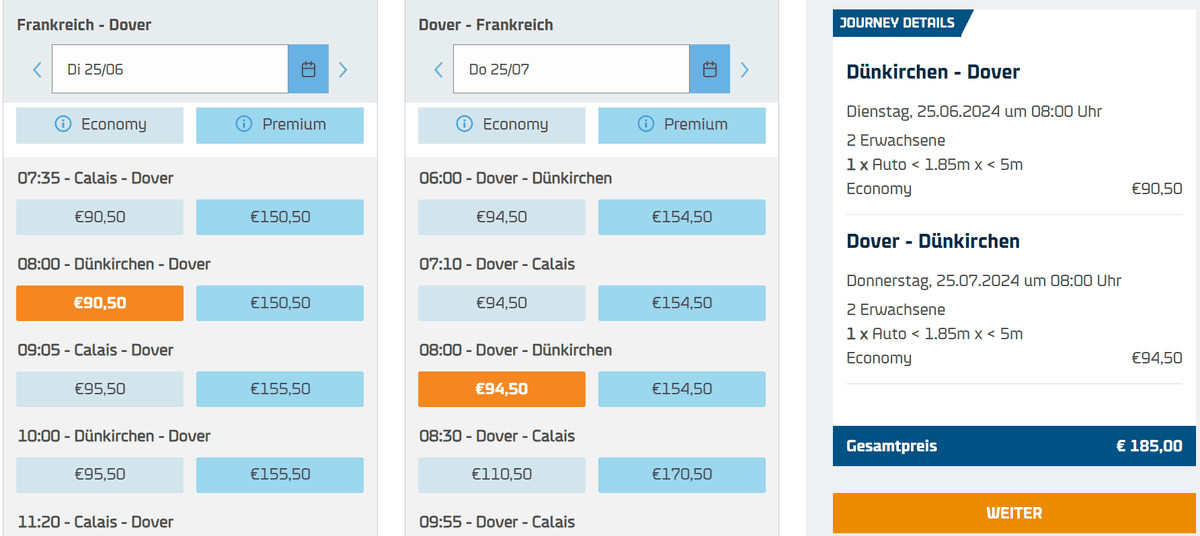 Preise DFDS Fähre Dünkirchen Dover online