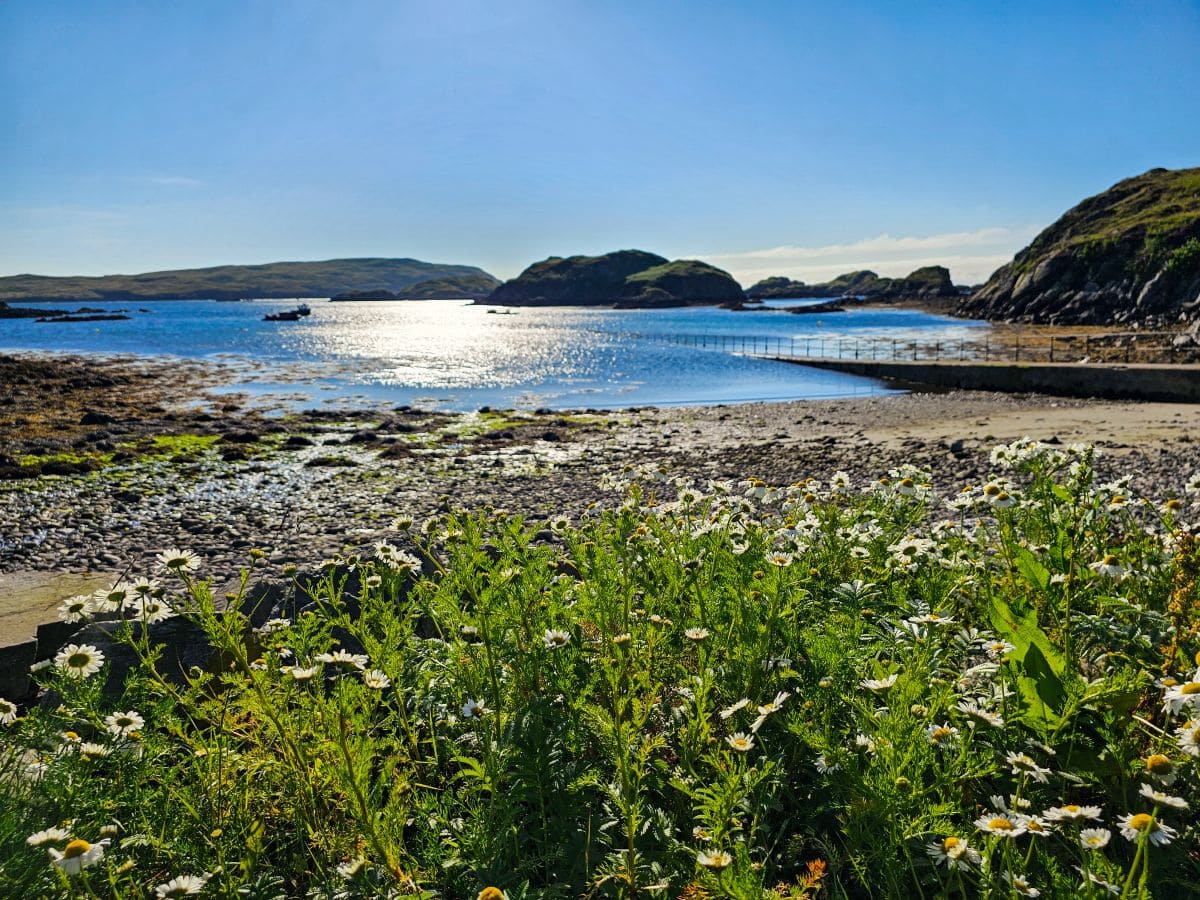 Hafen von Tarbet im Assynt mit Blick auf die Insel Handa