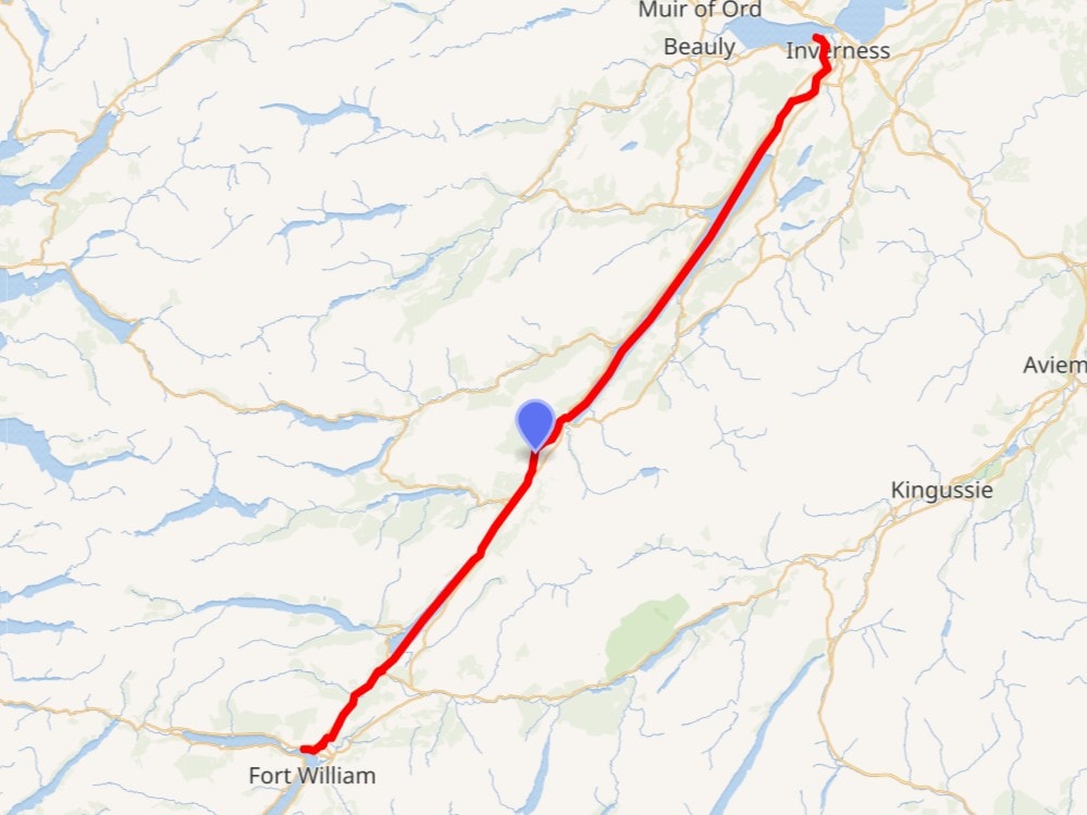 Route des Caledonian Canal auf der Landkarte