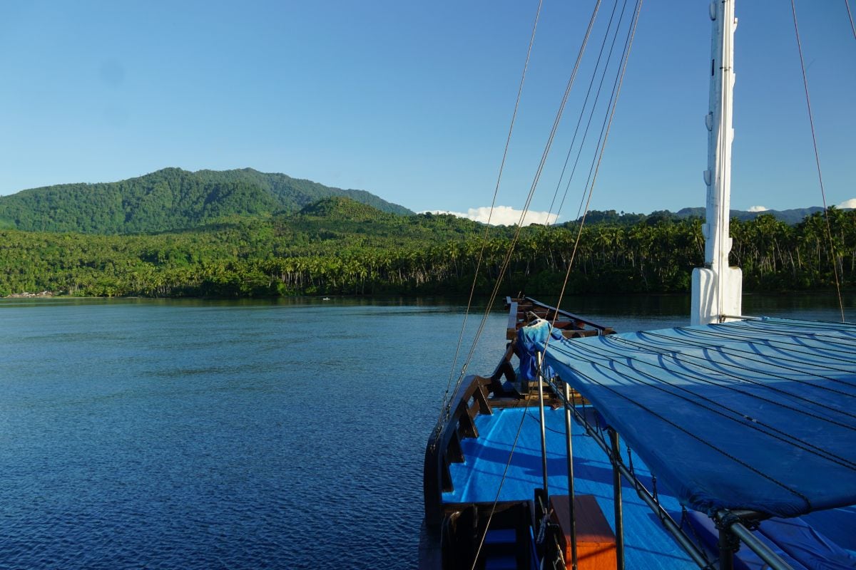 Morgens auf der KLM Sunshine: Aufwachen in einer von Palmen gesäumten Bucht in Nord-Sulawesi