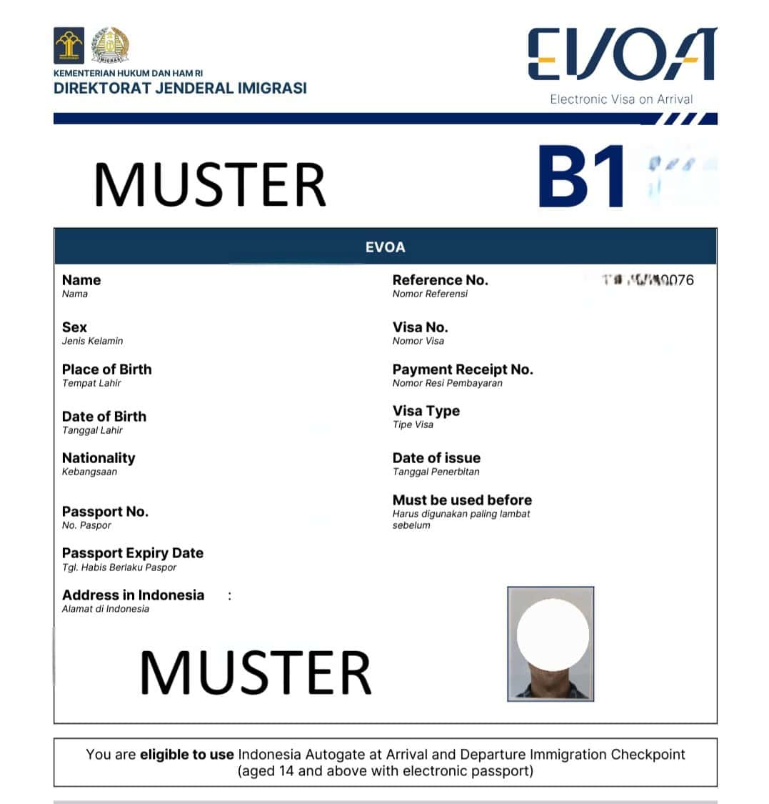 Muster B1 Visum Indonesien