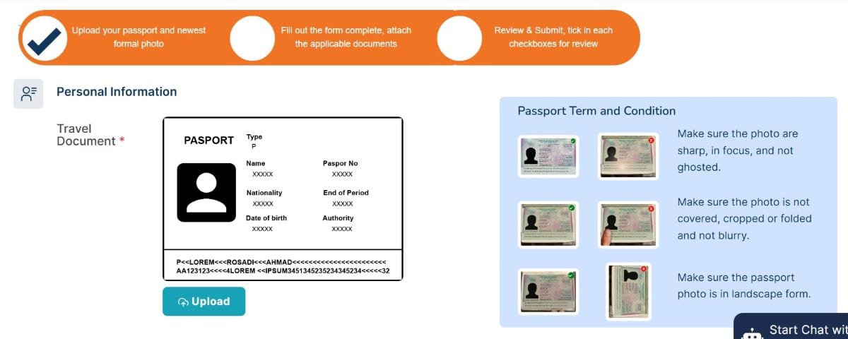 Eintragungen für die Beantragung des e-Visums für Indonesien
