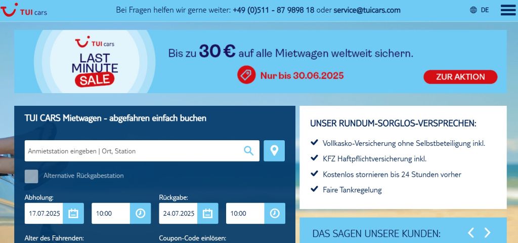 Mietwagen Vergleichsportal von TUI Cars
