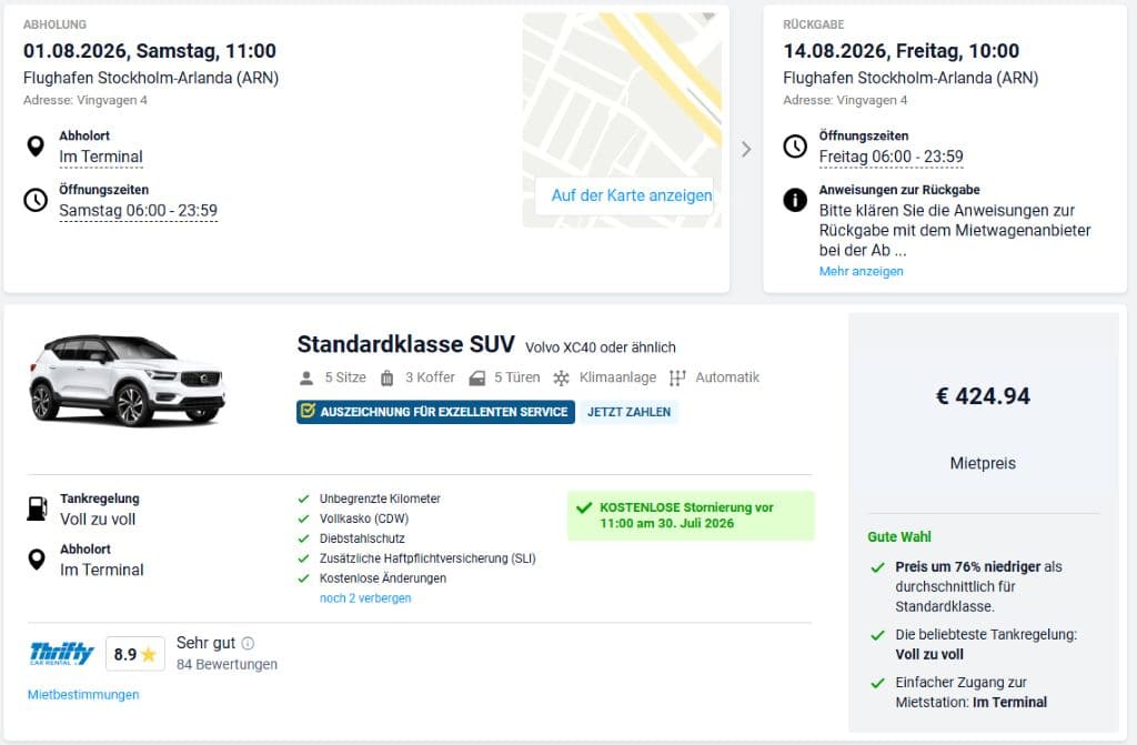 Bestes Angebot für den Mietwagen ab Stockholm Flughafen: Bei DiscoverCars