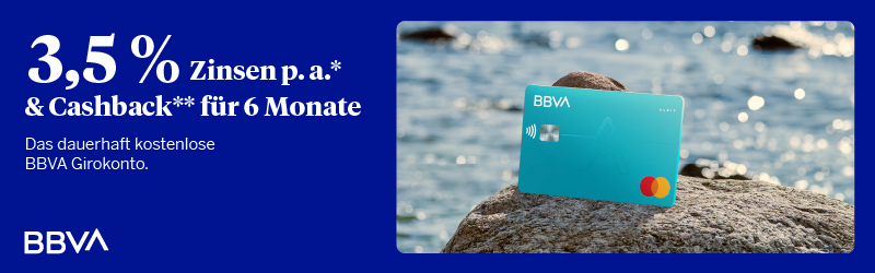 Erhalte 3,5 % Zinsen auf dein BBVA Girokonto.