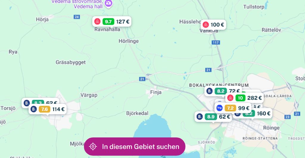 Unterkünfte über die Kartenfunktion suchen