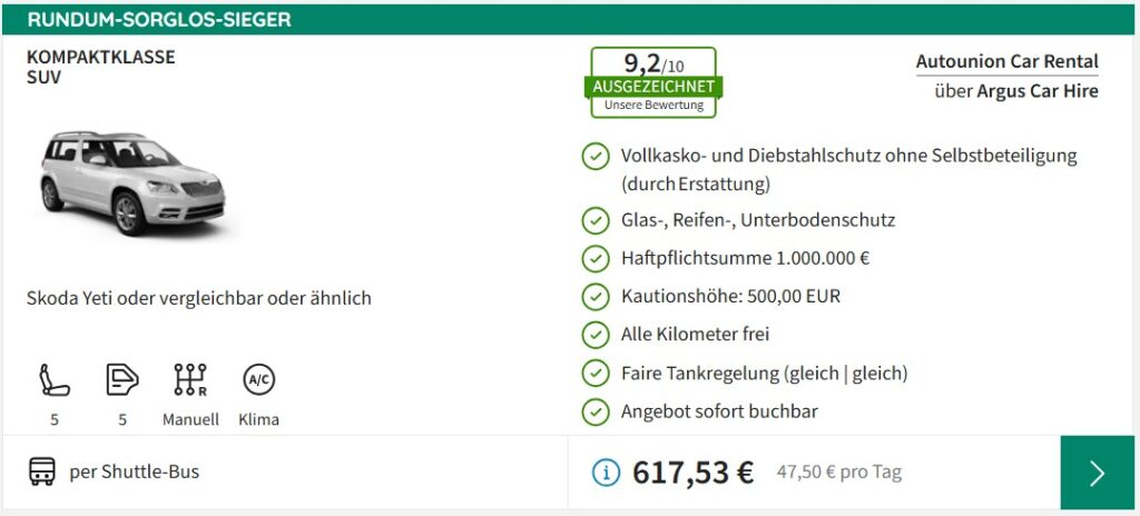 Angebot von billiger-mietwagen.de für einen Mietwagen in Albanien für 14 Tage