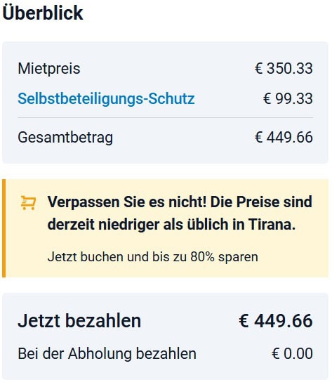 Endpreis mit Zusatzversicherung von DiscoverCars