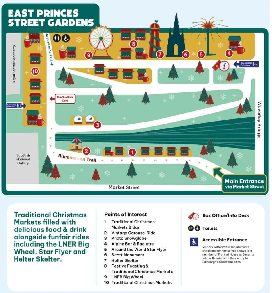Karte Weihnachtsmarkt Edinburgh East Princes Street
