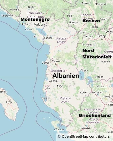 Lage von Albanien in Südosteuropa