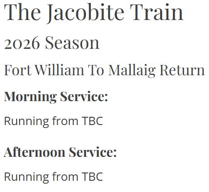 Jacobite Steam Train 2026 TBC