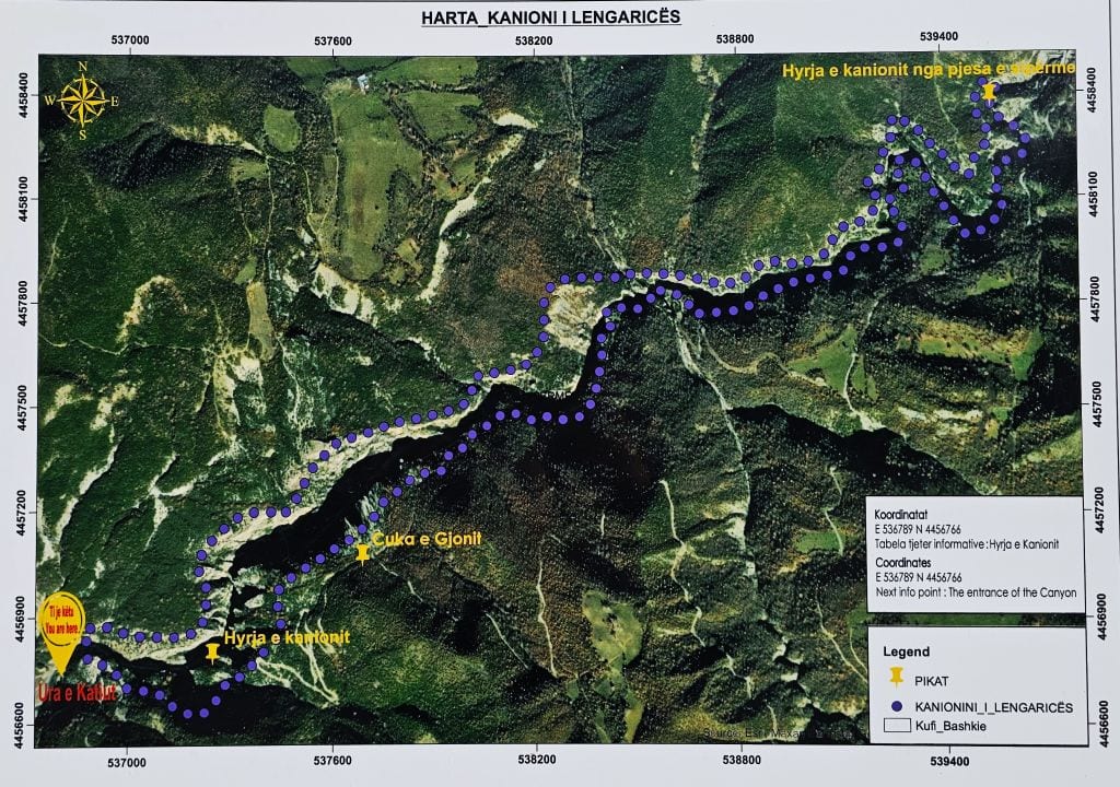 Karte für die Wanderung im Canyon an den Quellen von Permet