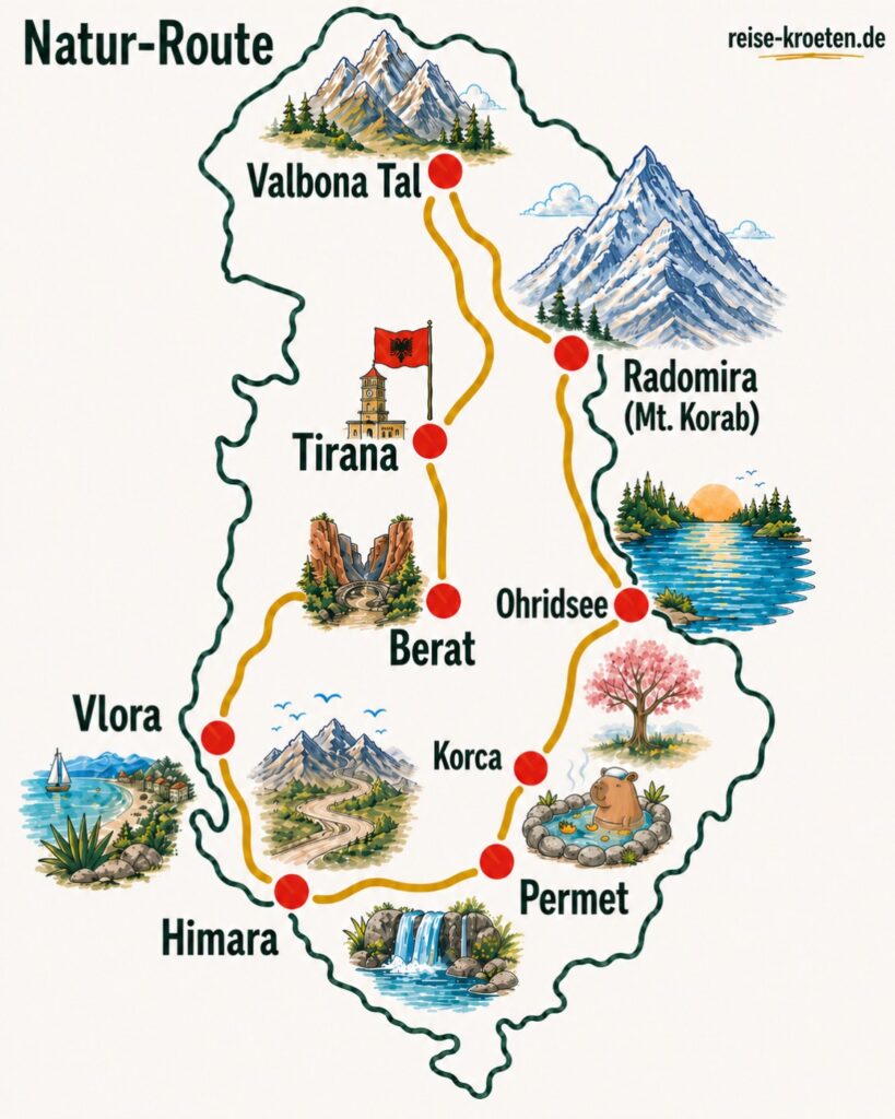 Natur-Rundreise durch Albanien, ausgelegt auf 10 Tage mit dem Auto/Mietwagen