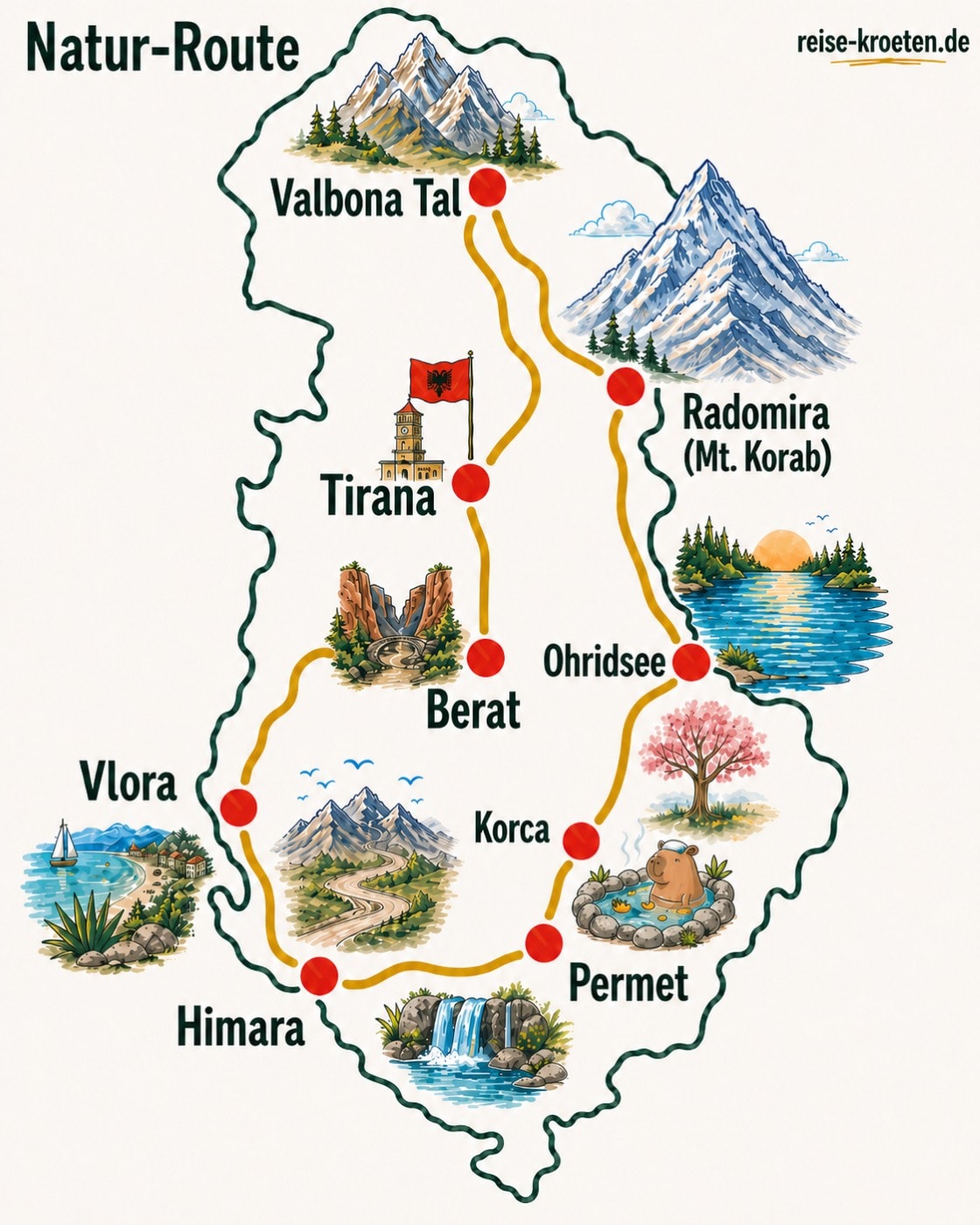 Natur-Rundreise durch Albanien, ausgelegt auf 10 Tage mit dem Auto/Mietwagen