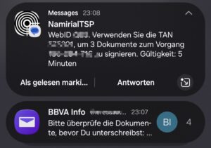 Bestätigung per SMS-TAN beim Antrag der BBVA Kreditkarte