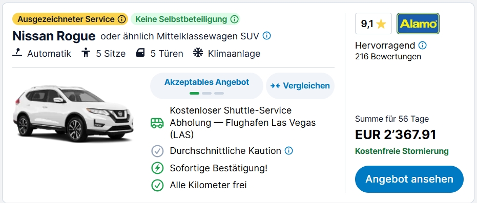 Mietwagenangebot von DiscoverCars ab Las Vegas Flughafen