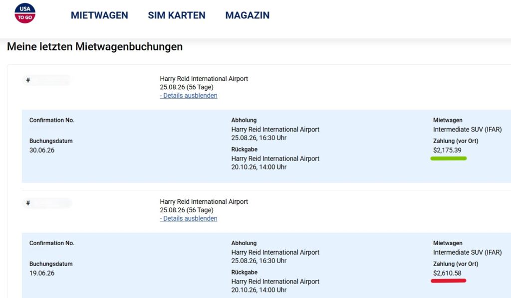 Mietwagen neu buchen und alten kostenlos stornieren, wenn sich Preise niedriger werden