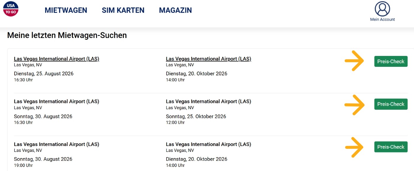 Preise für Mietwägen in den USA regelmäßig vor dem Urlaub prüfen wegen Preisschwankungen