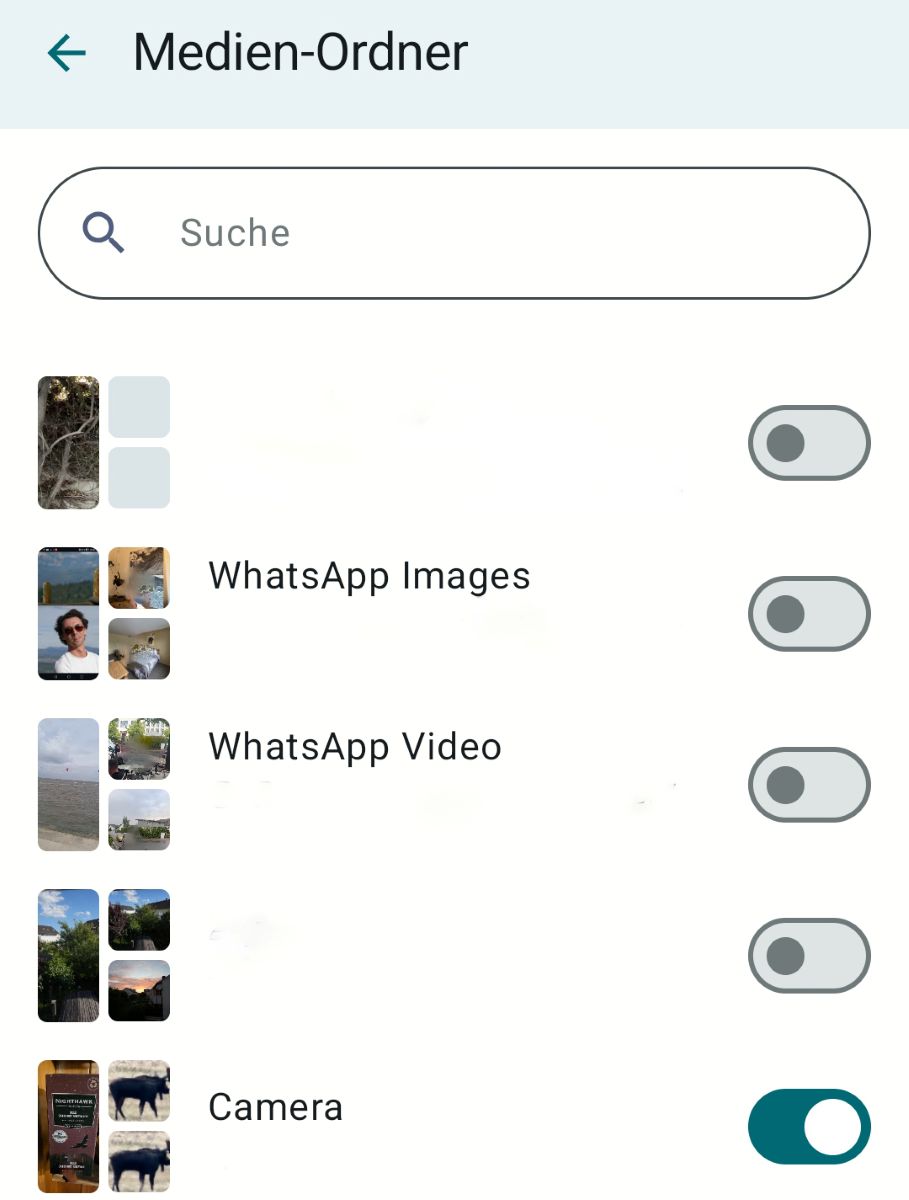 Auswählen, welche Ordner in den automatischen Upload sollen