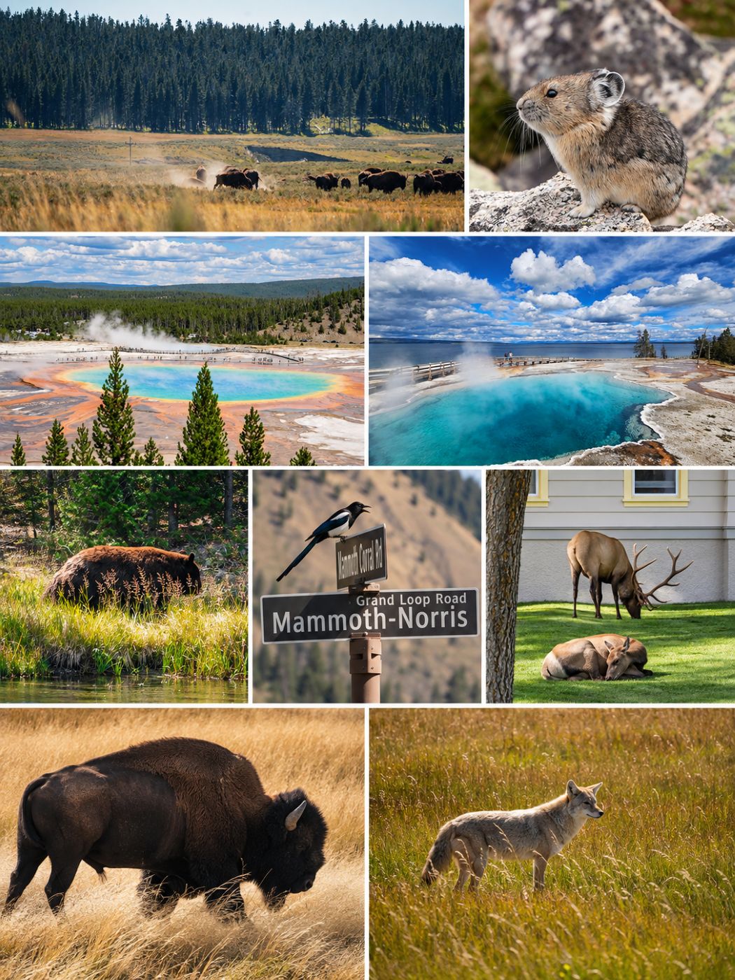 Collage an Fotos, die wir mit unseren Kameras im Yellowstone Nationalpark gemacht haben