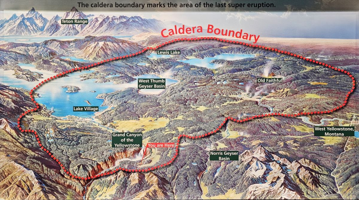 Karte des Yellowstone Nationalpark als schematische Darstellung mit Blick aus Norden