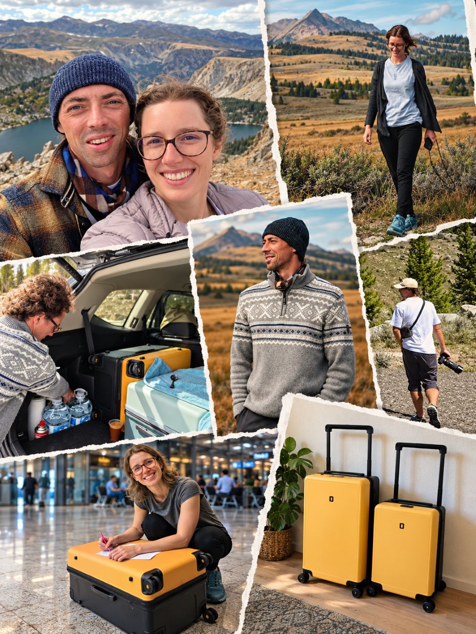 Kleidung und Koffer für die Reise in den Yellowstone Nationalpark