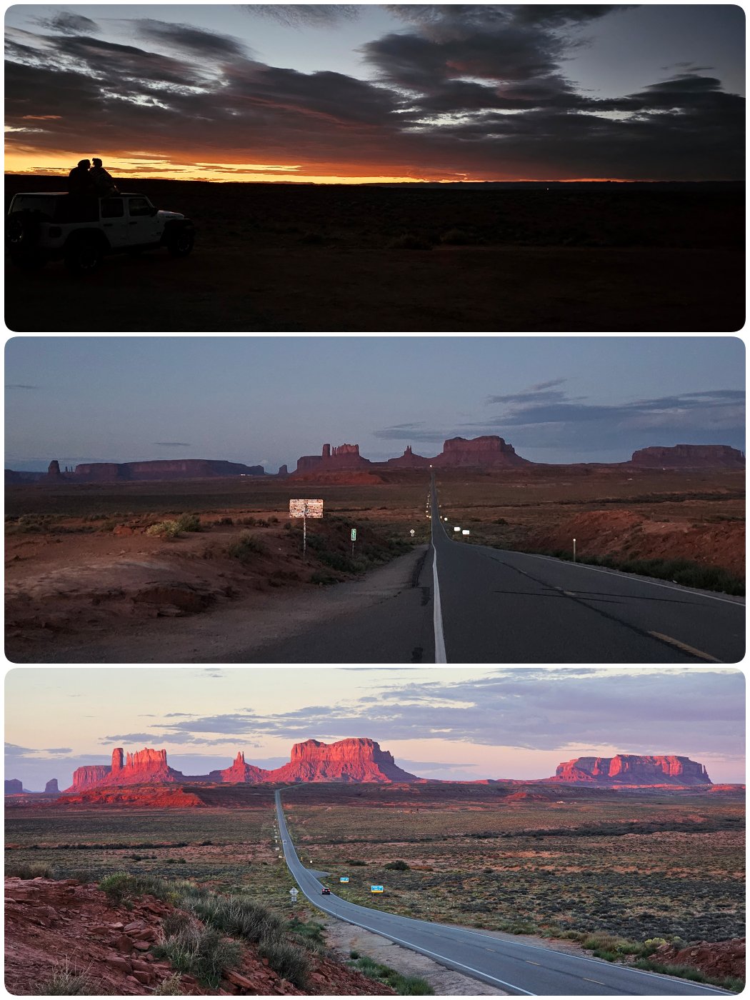 Collage: So geht die Sonne am Monument Valley auf