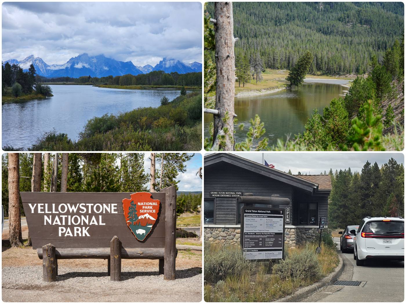 Collage: Einfahrt von Süden in den Yellowstone Nationalpark