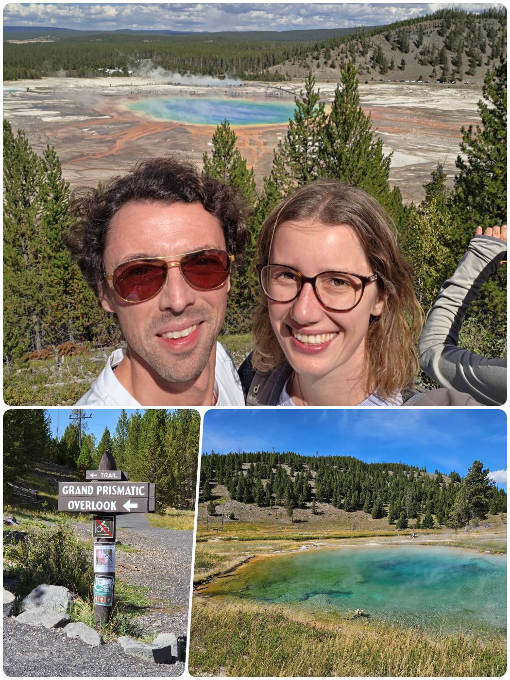 Theresa und Chris von Reisekröten am Grand Prismatic Overlook im Yellowstone Nationalpark